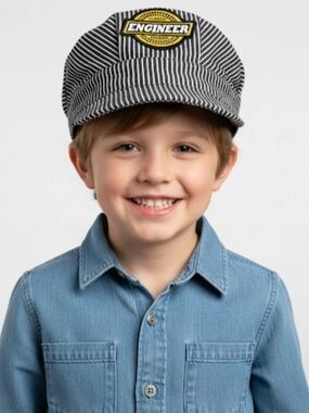 Engineer Stripe Kids Cap - Black & White